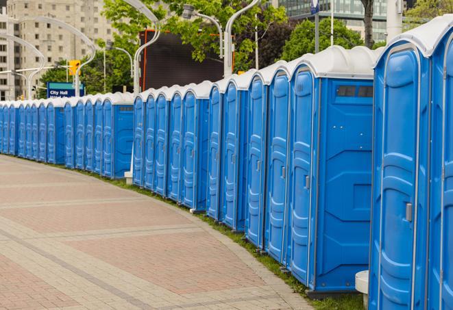 Seasonal porta potty units set up at a Stockbridge, Georgia venue